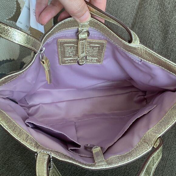 Coach tote mini gold and purple plaid NWT - Picture 6 of 12